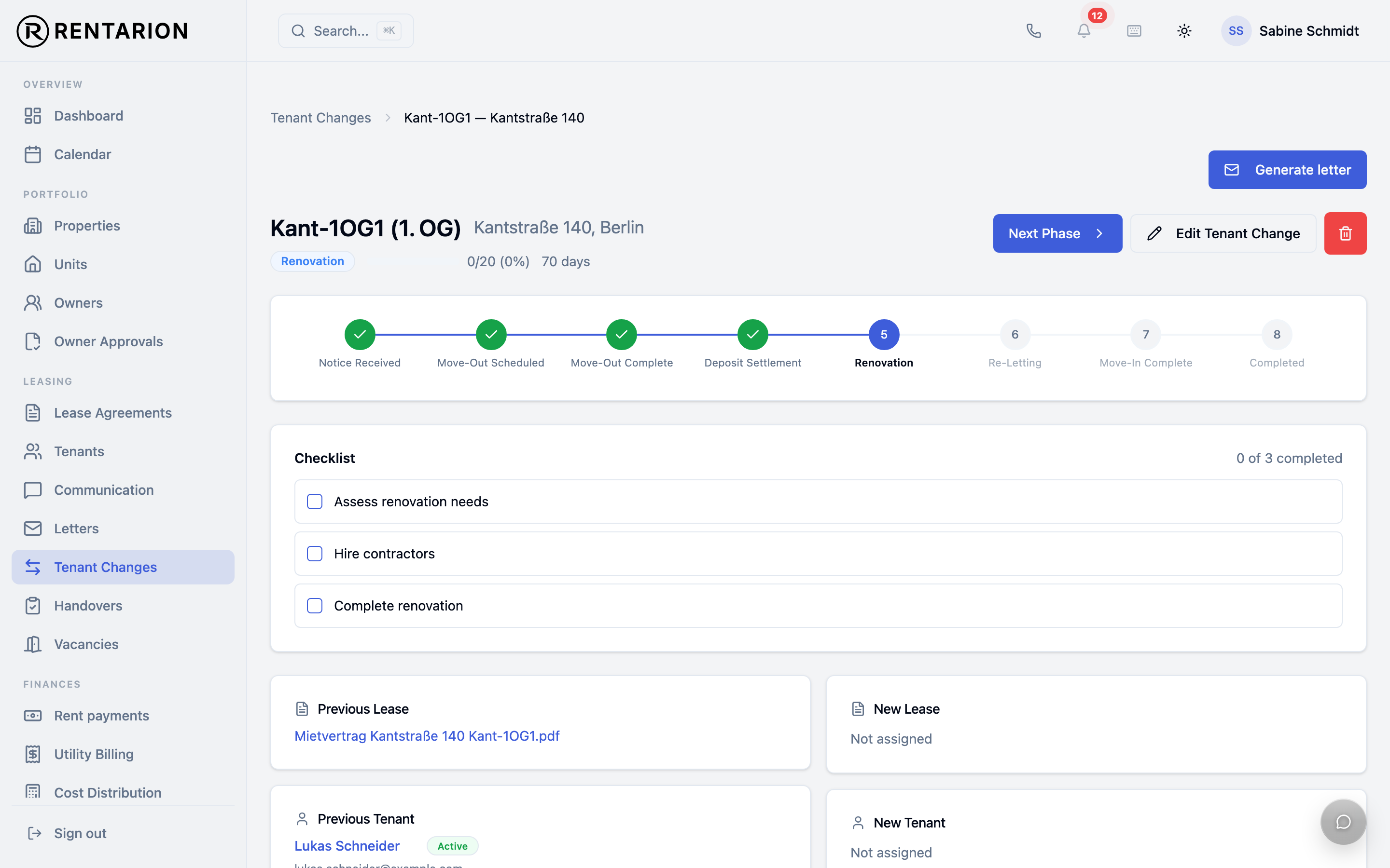 Tenant turnover process in Rentarion